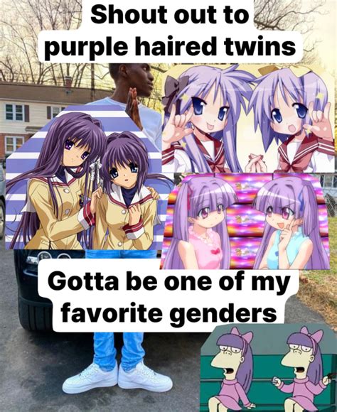 Purple Haired Twins Gotta Be One Of My Favorite Genders Know Your Meme