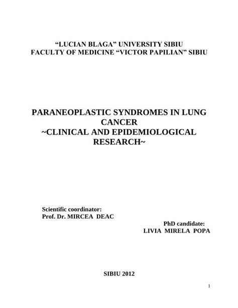 Pdf Paraneoplastic Syndromes In Lung Cancer …digital Library Ulbsibiu