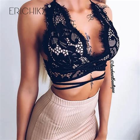 Erichikz Women Bandage Crop Top Sexy Lace Cropped Feminino Women