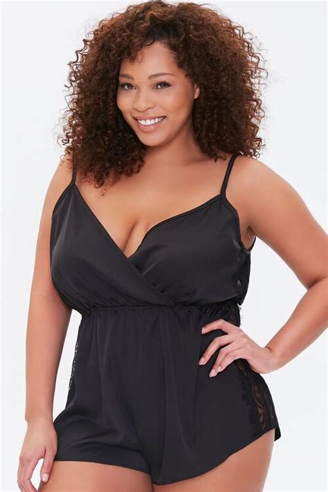 Plus Size Satin Lingerie Romper