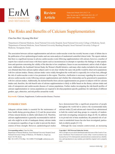 (PDF) The Risks and Benefits of Calcium Supplementation