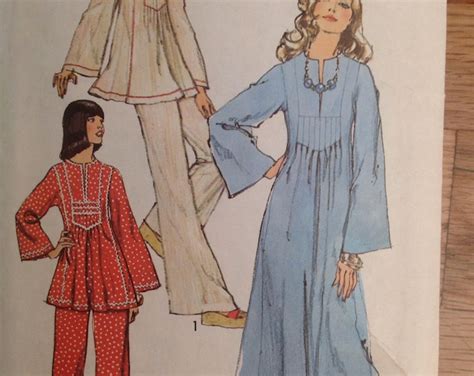 Vintage Simplicity 6044 Misses Pullover Caftan Or Dress And Pants Size