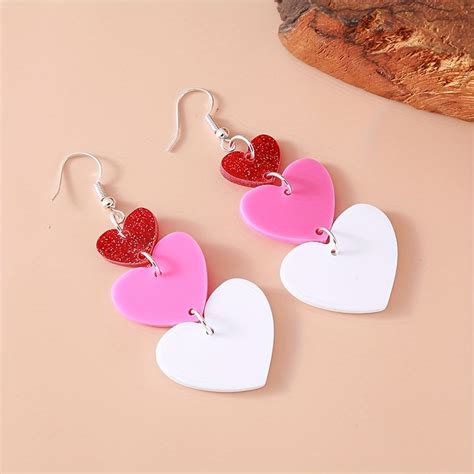 Colorful Heart Design Dangle Earrings Elegant Cute Style Temu United