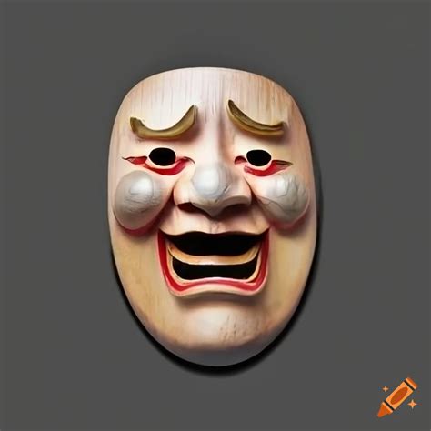 Traditional Japanese Noh Theater Comedy Mask With Exaggerated Facial