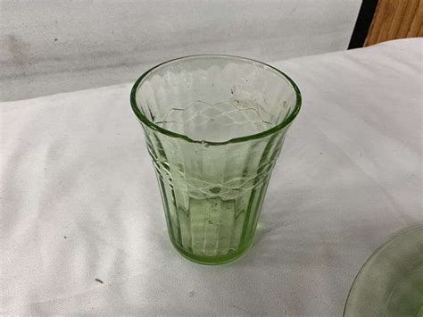 2 Vaseline Glass Water Cups Chip On Rim 3 Legacy Auction Company