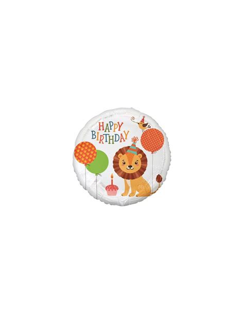 Palloncino Mylar Rotondo Happy Birthday Leone Con Palloncini