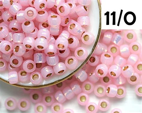 10g Pink TOHO Seed Beads Size 11 0 Permanent Finish Silver Lined Milky