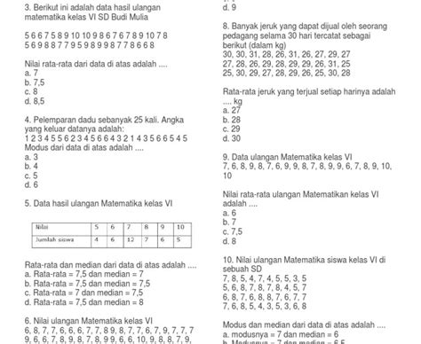 Contoh Soal Soal Matematika Sd Tentang Mean Median Modus