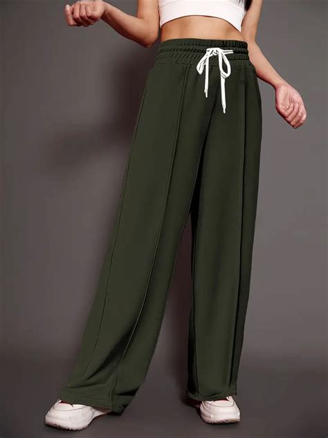 Solid Drawstring Pants Casual High Waist Wide Leg Pants Temu