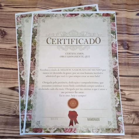 Certificado De Melhor Namorada Do Mundo Estilo Vintage Flores Em Tons