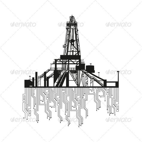 Oil Rig Silhouette on White Background