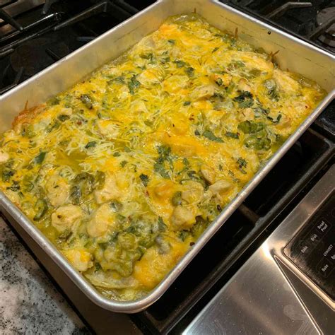 Cheesy Green Chile Chicken Enchilada Casserole Recipe