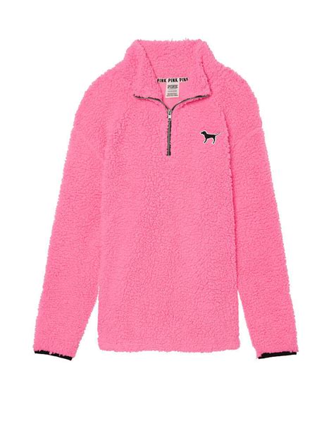 Victorias Secret Pink Sherpa Boyfriend Half Zip Pullover Surfer Pink