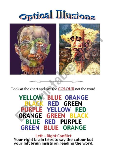 Optical Illusions Esl Worksheet By Brahmam