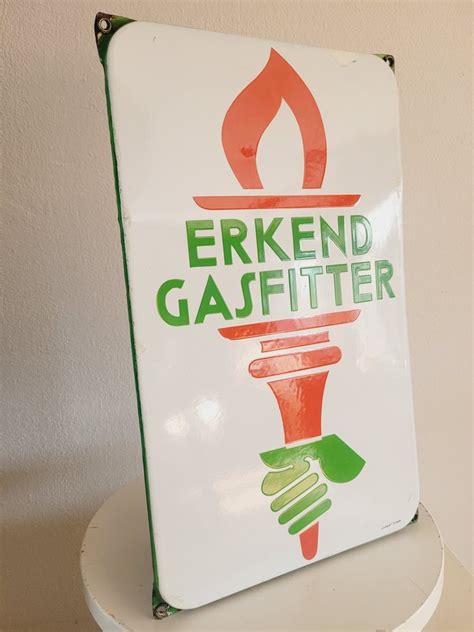 Langcat Bussum Erkend Gasfitter Emaille Bord 1980 Sign Enamel