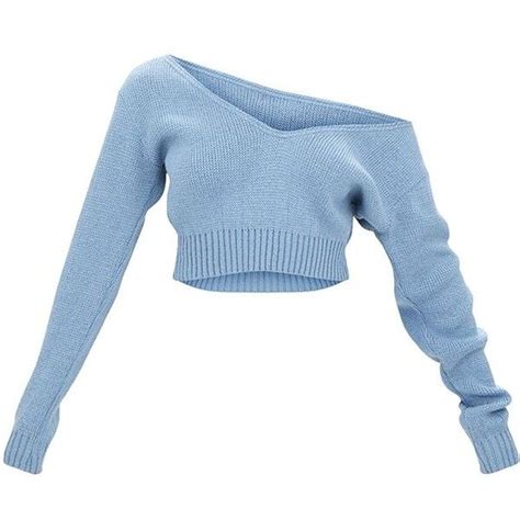 Adelaida Dusty Blue Off Shoulder Knitted Crop Jumper 335 Mxn Liked On