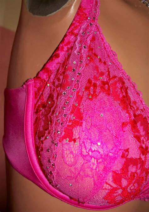 52 34d Pink Red Bling Rhinestone Lace Nylon Victorias Secret Unlined