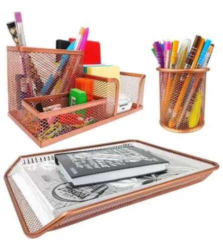 Kit Escritório Porta Caneta Organizador Bandeja Rose Gold