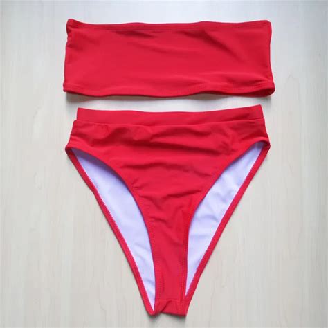 Aliexpress Buy High Cut Leg Bandeau Female Swimsuit High Waist Bikini Women Swimwear