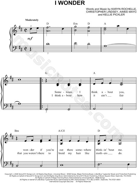 Kellie Pickler I Wonder Sheet Music Easy Piano Piano Solo In D Major Download And Print