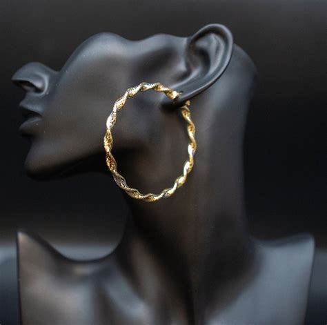 K Real Solid Gold Twisted Tricolor Hoop Earrings Tricolor Etsy