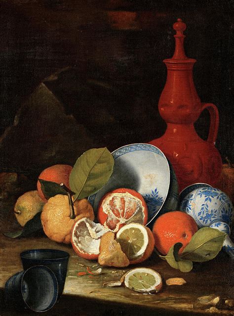 Still Life With Fruits And China Painting By Cristoforo Munari Fine