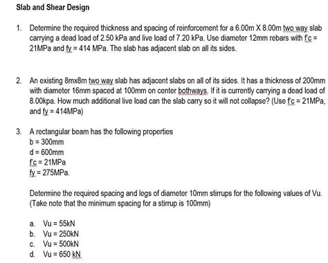 Answered Slab And Shear Design 1 Determine The… Bartleby