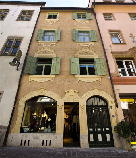 Old Decorated Facade And Shutters Bolzano South Tyrol Italy Editorial