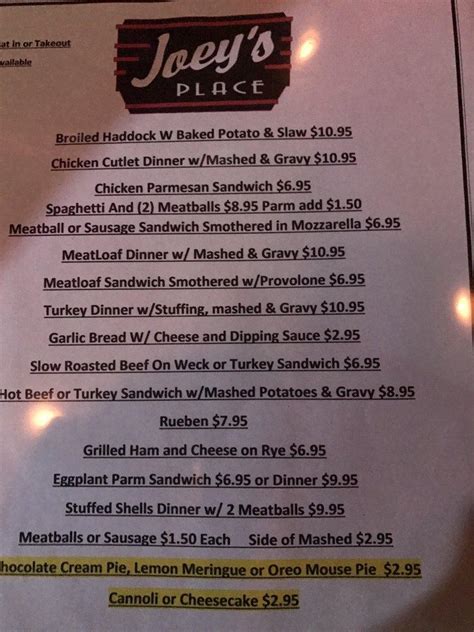 Menu At Joeys Place Pub And Bar Tonawanda