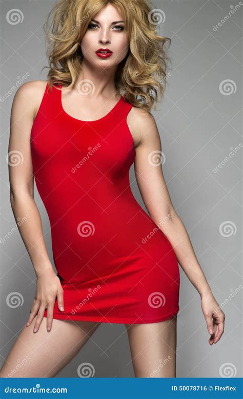 Blonde Woman In Red Dress Stock Photo Image Of Healthy 50078716