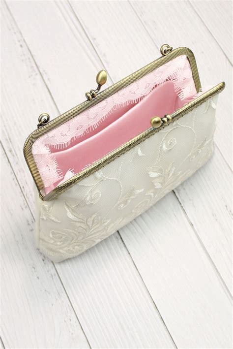 Ivory Lace Wedding Purse Bridal Clutch Bag Of Cotton Satin Etsy