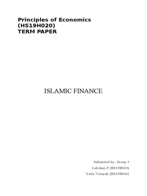 islamic finance principles  economics hsh term paper