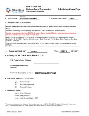 Fillable Online Solicitation Cover Page Issued By And Return Sealed