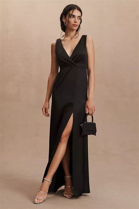 BHLDN Leila Deep V Flutter Sleeve Satin A Line Gown A Line Gown