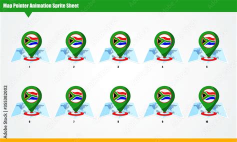 South Africa Map Marker With Animated Flag Sprite Sheet Smooth Waving Animation Sprites On