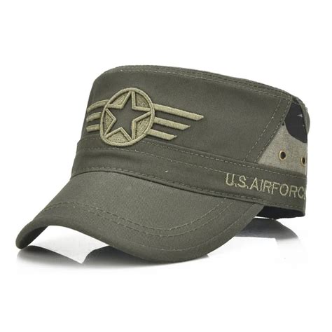 Men Military Hat Adjustable Flat Top Caps Summer Male Us Washed Cotton