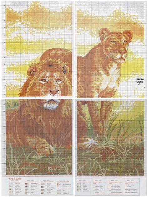 The Cross Stitch Pattern Shows Two Lions In Different Positions One Is