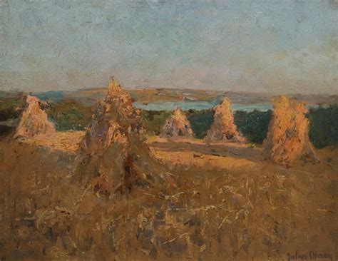 JULIUS OLSSON 1864 1942 Landscape With Sheaves Oil On Board Art