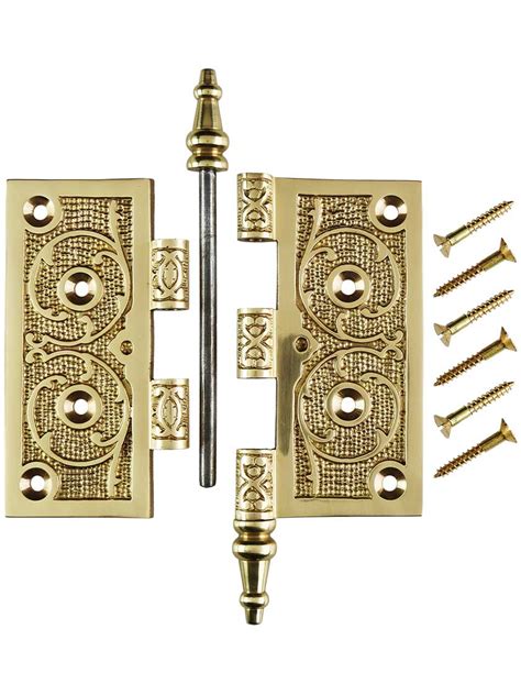 4 12 Solid Brass Steeple Tip Hinge With Decorative Vine Pattern House Of Antique Hardware