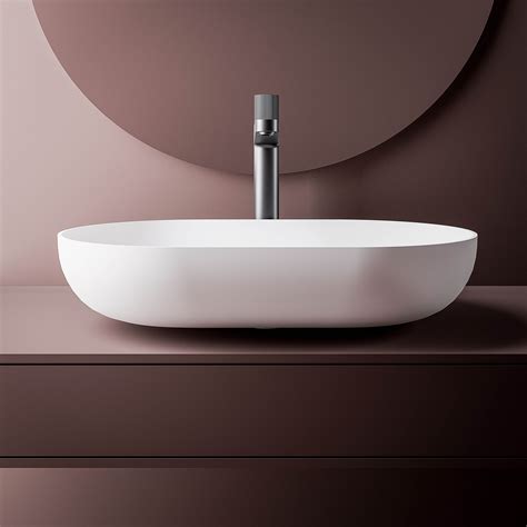 Lavabo De Encimera O De Resina Mineral Solid Stone En Blanco Mate