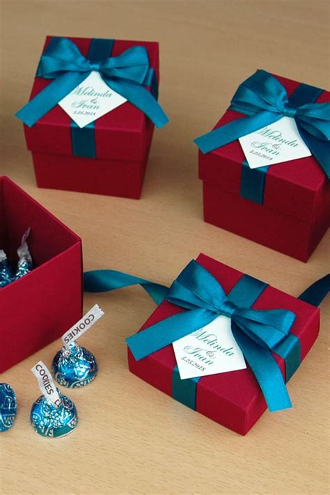 Burgundy Teal Wedding Bonbonniere Wedding Favor Boxes With Satin