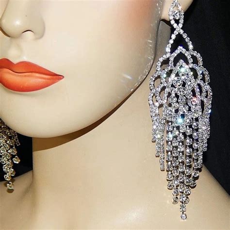 Shevalues Luxury Clear Rhinestone Diamante Drop Earrings Crystal Hollow