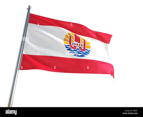 French Polynesia National Flag Waving In The Wind Isolated White