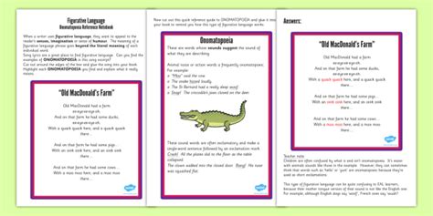 Figurative Language Activity Reference Sheet Onomatopoeia