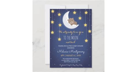 Bear Sleeping Love You The Moon Back Baby Shower Invitation Zazzle