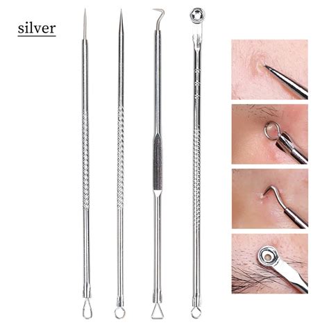 4 PCS Acne Blackhead Comedones Remover Skin Care Tool, Needle Hook ...