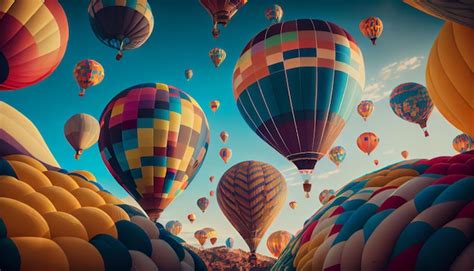 Premium Photo Hot Air Balloons Flying Over Beautiful Landscape Generative Ai