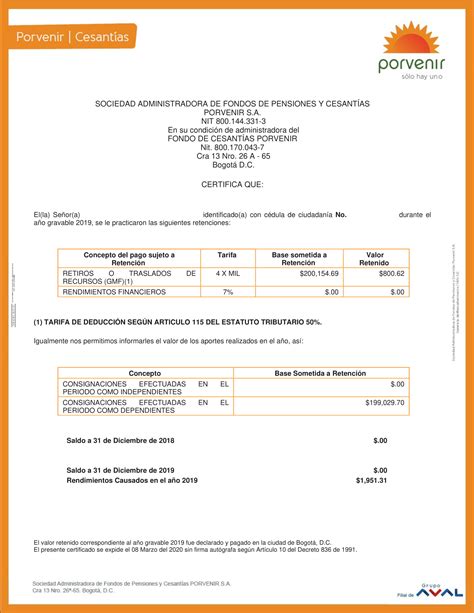 Porvenir Certificado Tributario De Cesant As De