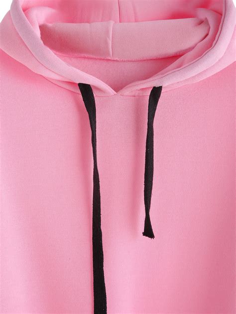 Pink Hooded Sweatshirt With Drawstring In Blackfor Women Romwe