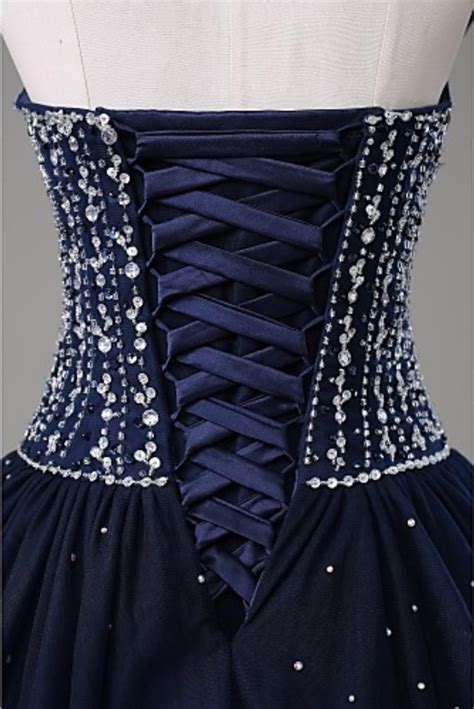 Navy Blue Strapless Sweetheart A Line Floor Length Prom Gown With